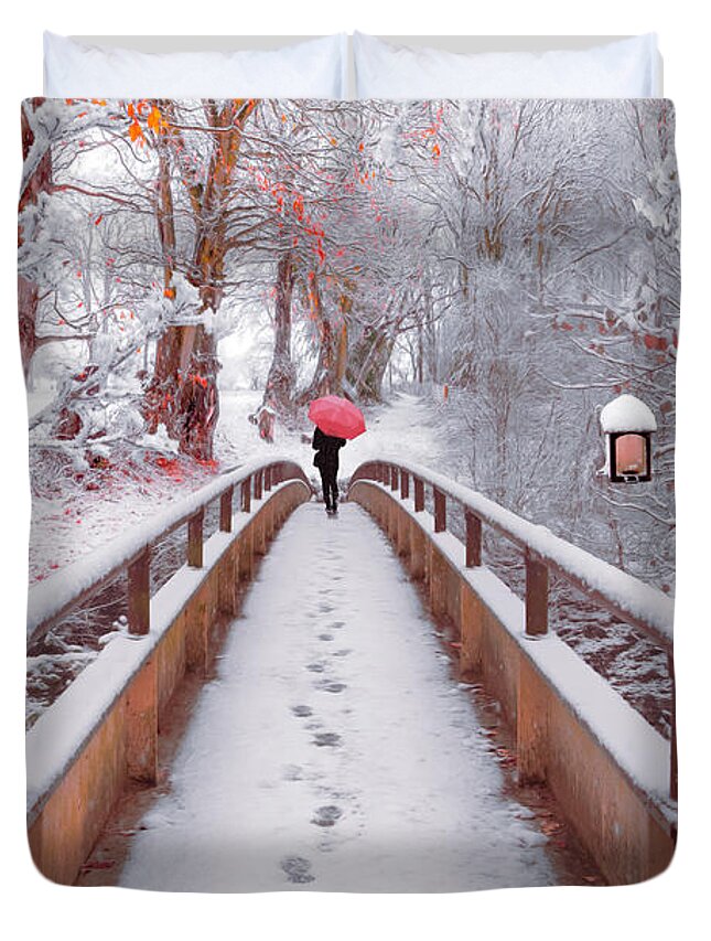 Carolina Duvet Cover featuring the photograph Snowy Walk Painting by Debra and Dave Vanderlaan