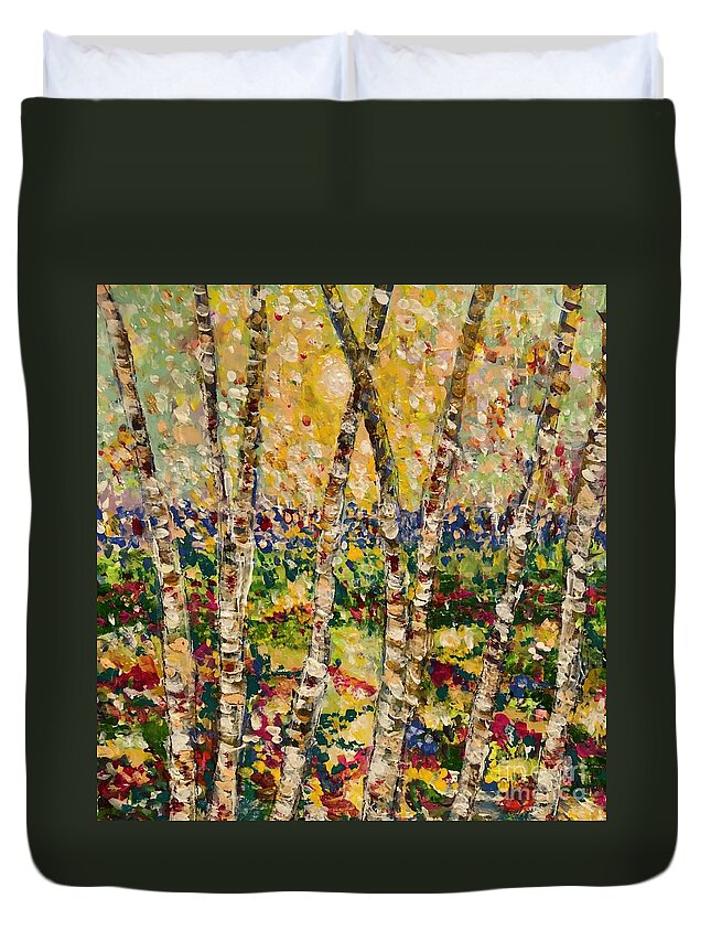 Birch Trees Duvet Cover featuring the painting So Close by Jacqui Hawk