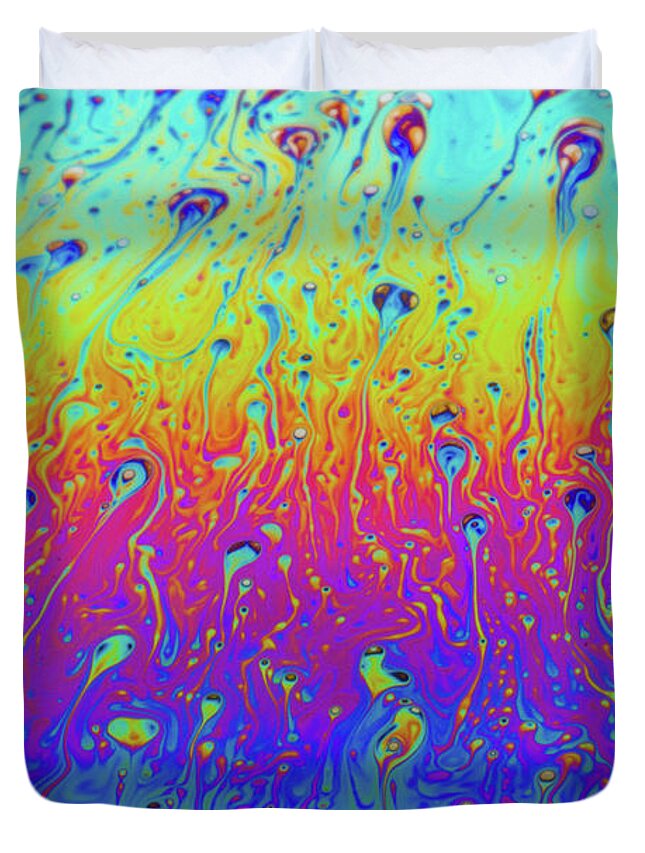 Bubble Duvet Cover featuring the photograph Soap Bubble Air Molecules by SR Green