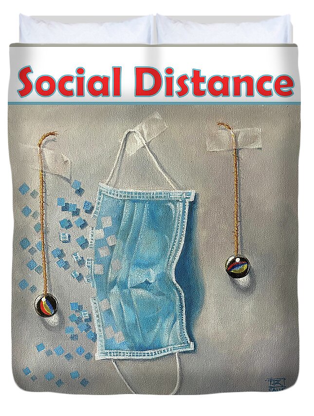 Social Distancing Duvet Cover featuring the painting Social Distance poster #2 by Roger Calle