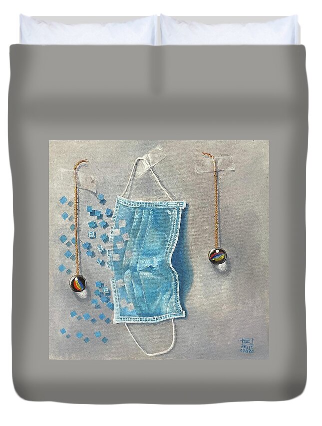 Social Distancing Duvet Cover featuring the painting Social Distance by Roger Calle