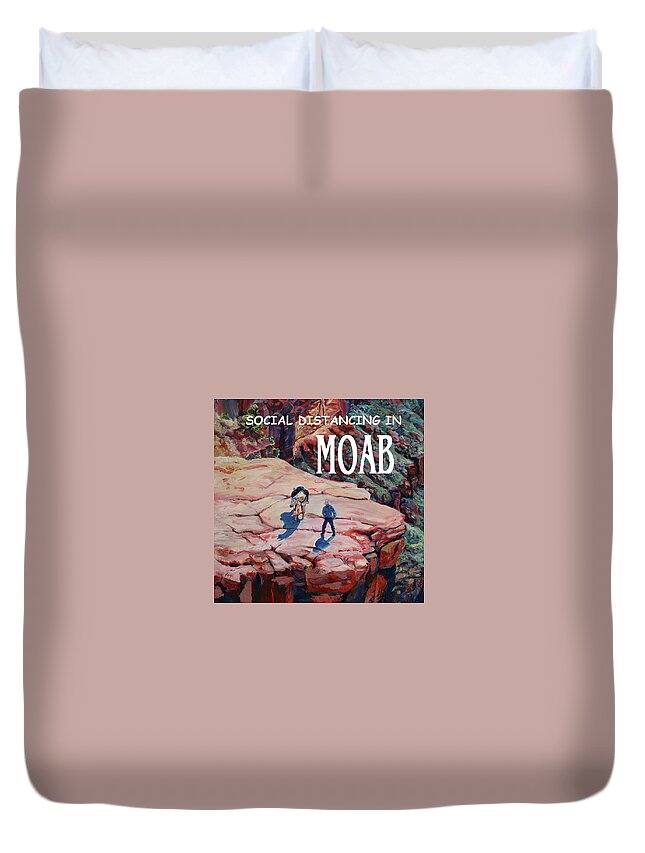 Facemask Duvet Cover featuring the painting Social Distancing in MOAB by Page Holland