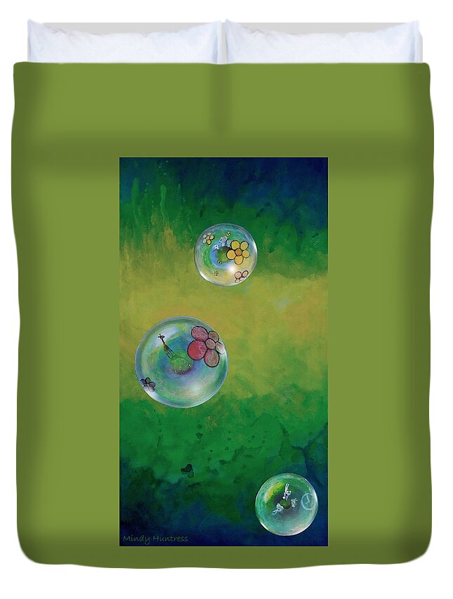 Social Distancing Duvet Cover featuring the painting Social Distancing by Mindy Huntress