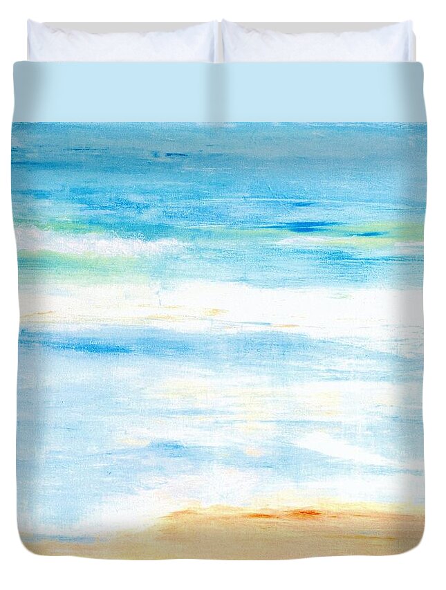 Abstract Landscape Duvet Cover featuring the painting Soft Beachy Feel Abstract by Carlin Blahnik CarlinArtWatercolor