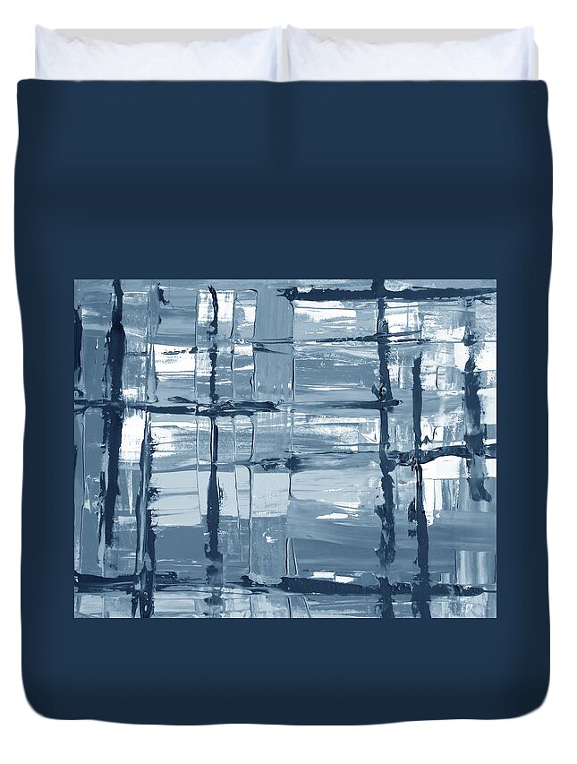 Modern Duvet Cover featuring the painting Soft Blue Brush Strokes Modern Decor Contemporary Wall Art XII by Irina Sztukowski