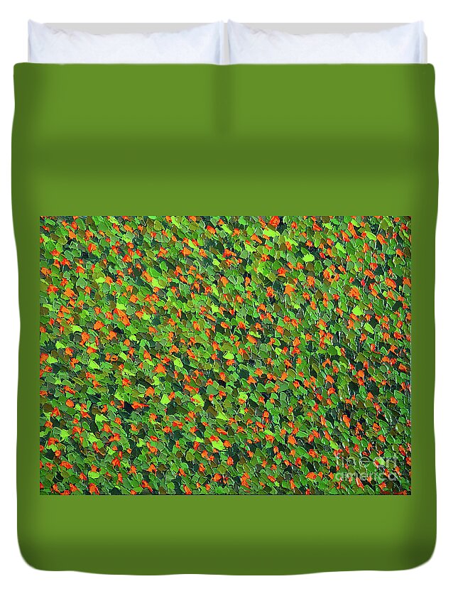Abstract Duvet Cover featuring the painting Soft Green with Cadmium Red by Dean Triolo