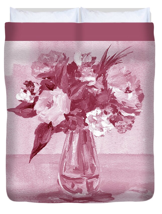 Flowers Duvet Cover featuring the painting Soft Vintage Dusty Pink Flowers Bouquet Summer Floral Impressionism I by Irina Sztukowski