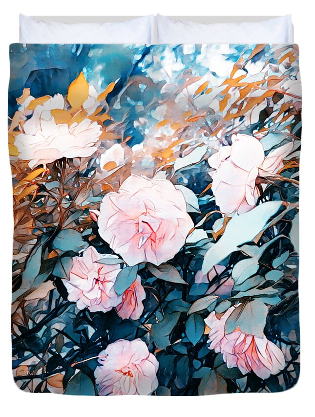 Soft Roses Duvet Cover featuring the digital art Softly Speaks These Roses by Pamela Smale Williams