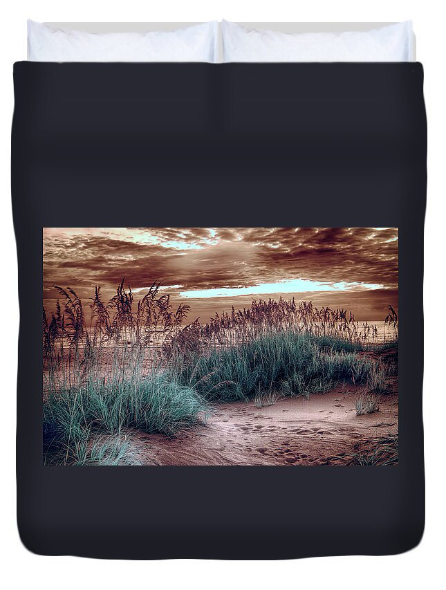 North Carolina Duvet Cover featuring the digital art Solid Oats on the Outer Banks fx by Dan Carmichael