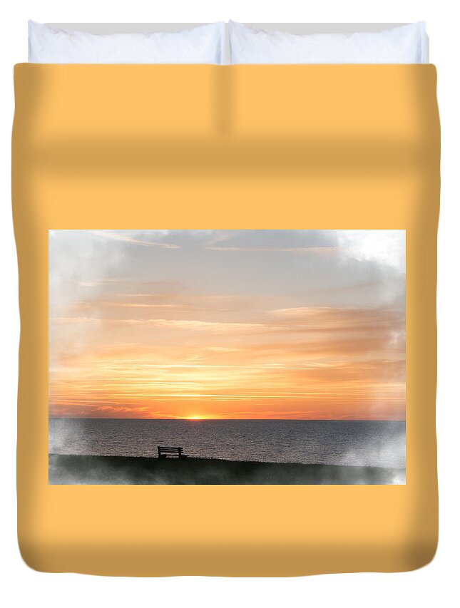 Orange Duvet Cover featuring the mixed media Solitary Sunset by Moira Law