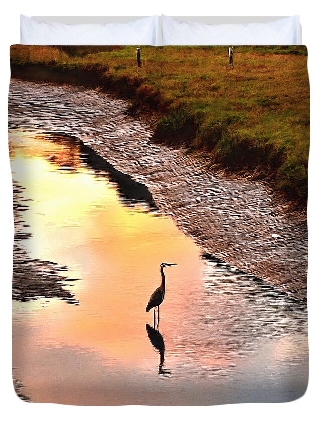 Great Blue Heron Duvet Cover featuring the photograph Solitude by Brian Tada