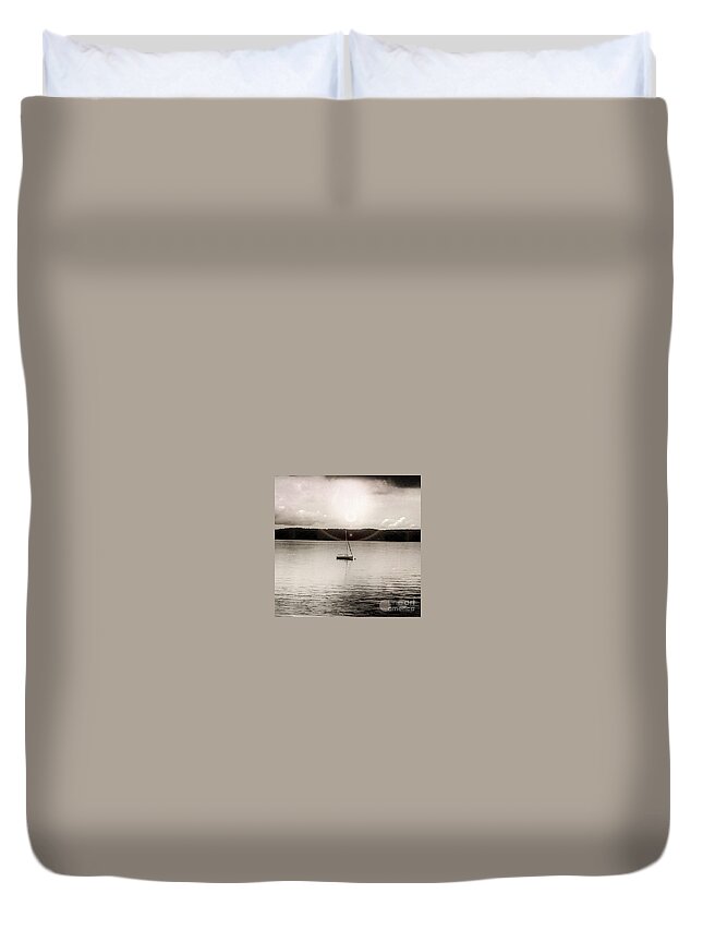 Black And White Duvet Cover featuring the photograph Solitude on the Sound by William Wyckoff