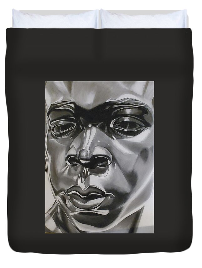 Charcoal Drawing Duvet Cover featuring the painting Raven Facsimile by Bryon Stewart