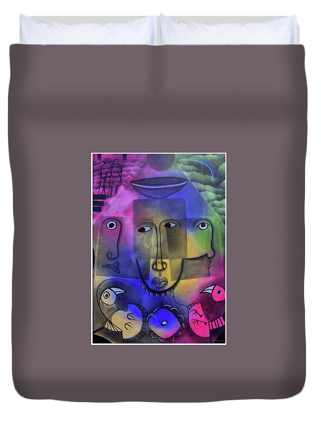 Abstract Duvet Cover featuring the painting Song Of Songs by Winston Saoli 1950-1995