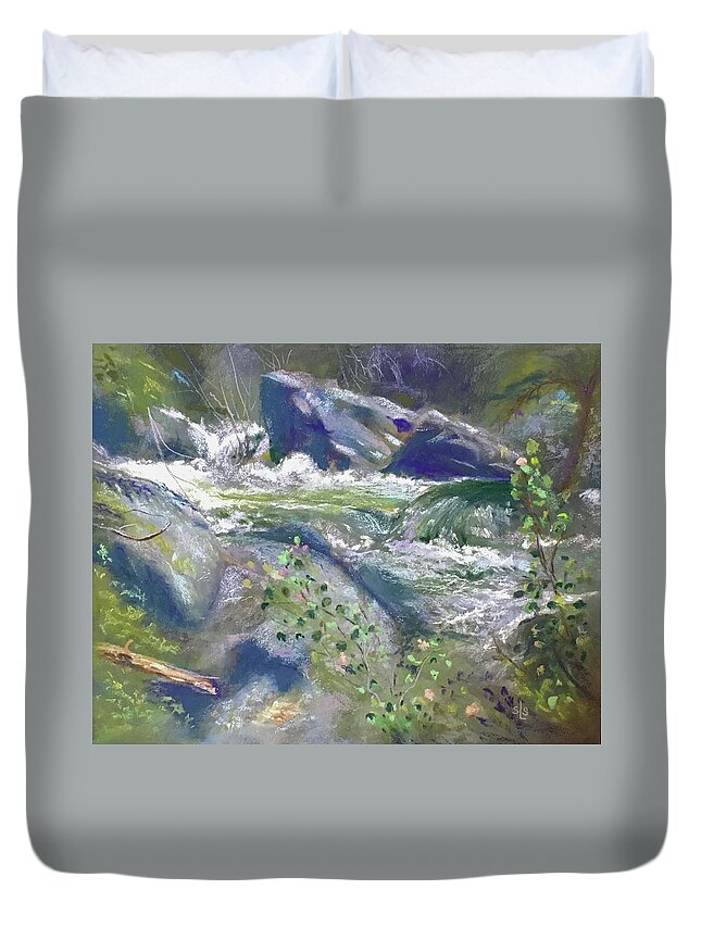 Rushing Water Duvet Cover featuring the pastel Song of Spring by Sandra Lee Scott