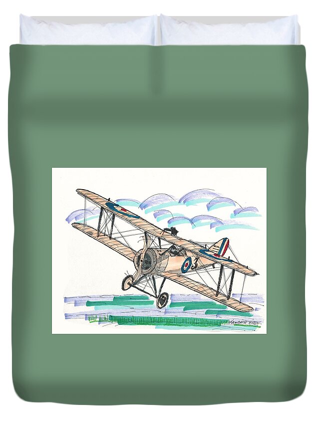 Old Rhinebeck Aerodrome Duvet Cover featuring the drawing Sopwith Pup Airplane by Richard Wambach