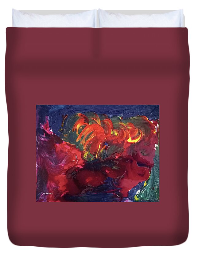 Abstract Duvet Cover featuring the painting Soul Afire by Linda Feinberg