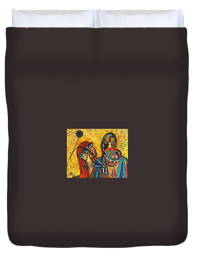 Cubism Duvet Cover featuring the painting Soul Mates by Raji Musinipally