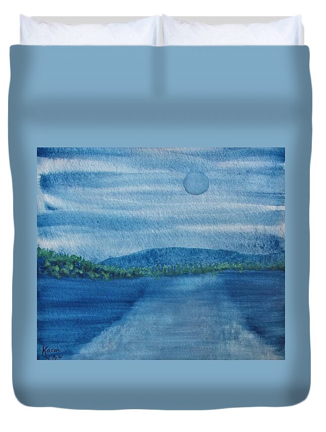 Original Art Print Duvet Cover featuring the painting Soul Rest By The Lake by Karen Nice-Webb