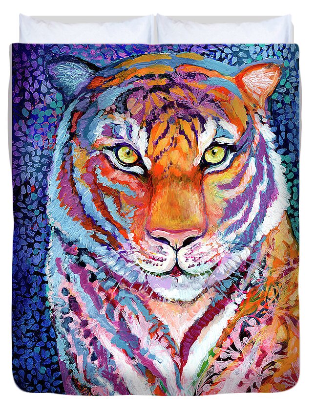 Tiger Duvet Cover featuring the painting Soul Searching by Jennifer Lommers