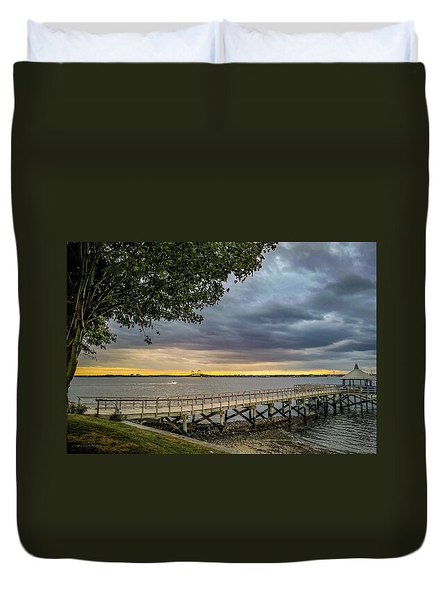 Tree Duvet Cover featuring the photograph Sound View at Sunset by Frank Mari