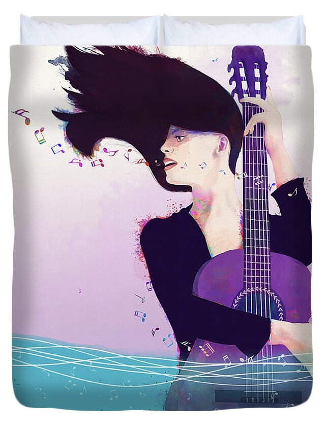 Guitar Duvet Cover featuring the digital art Sound Waves by Nikki Marie Smith