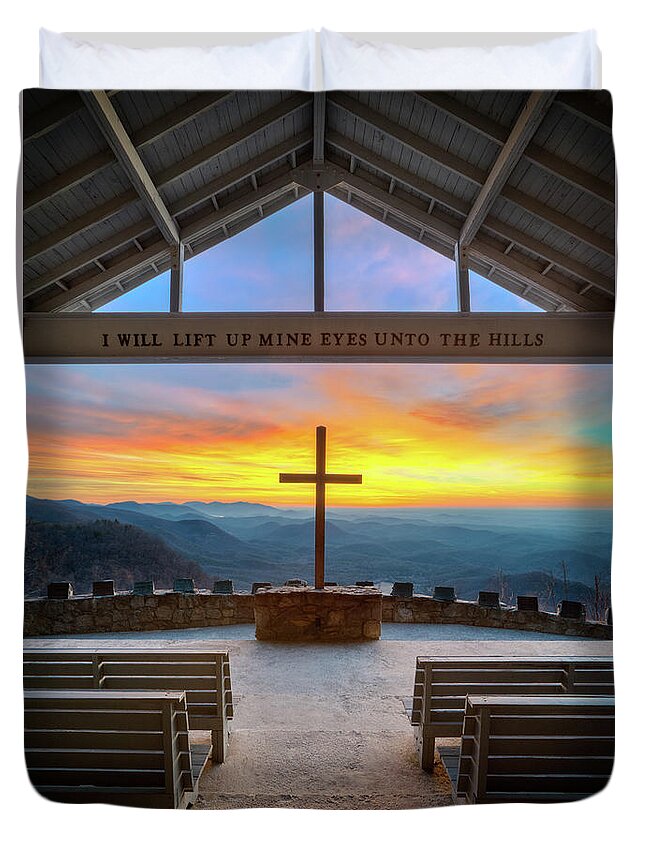 Pretty Place Chapel Duvet Cover featuring the photograph South Carolina Pretty Place Chapel Sunrise Embraced by Dave Allen