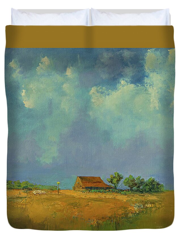 Oil On Canvas Duvet Cover featuring the painting South Dakota Homestead by Tom Ward