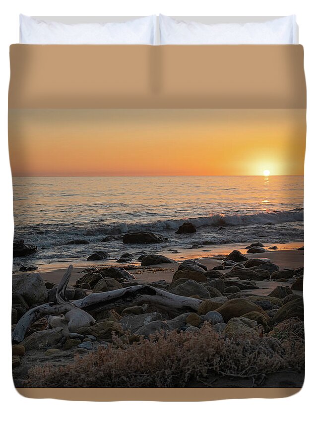 California Beach Sunset Duvet Cover featuring the photograph Southern California Beach Sunset by Matthew DeGrushe