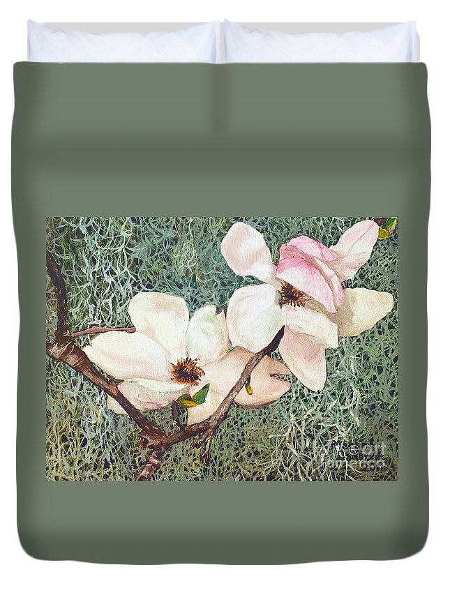 South Duvet Cover featuring the painting Southern Dogwood by Merana Cadorette
