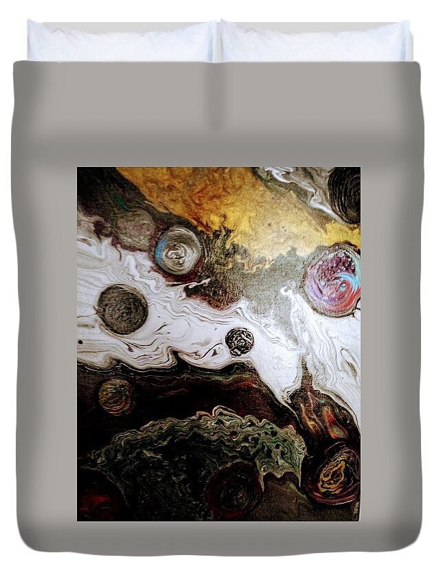 Metallic Duvet Cover featuring the painting Space Metal by Anna Adams