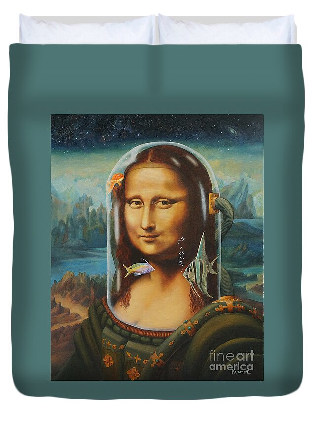 Mona Lisa Duvet Cover featuring the painting Space Mona by Ken Kvamme