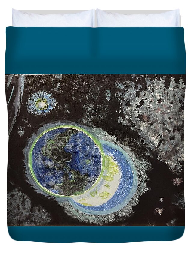 Space Duvet Cover featuring the painting Space Odessey by Suzanne Berthier