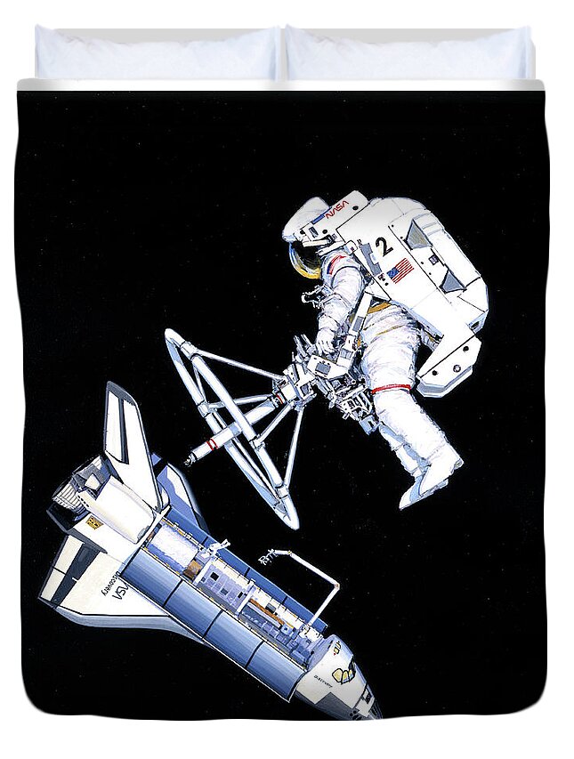 Aviation Duvet Cover featuring the painting Space Shuttle Discovery by Jack Fellows
