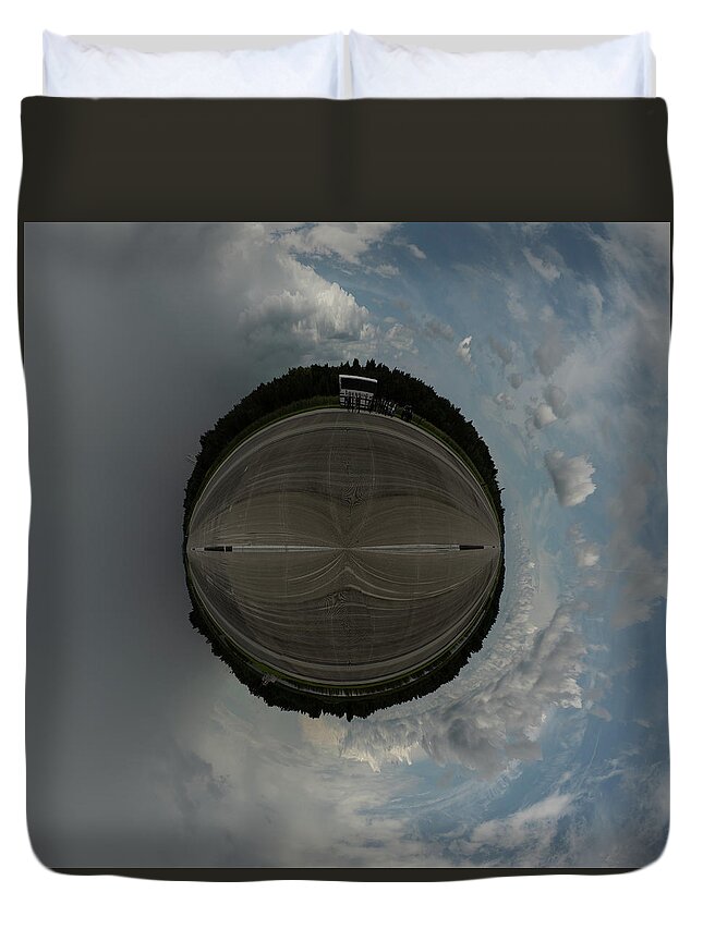 Nasa Duvet Cover featuring the photograph Space Shuttle Runway Tiny Planet by Carolyn Hutchins