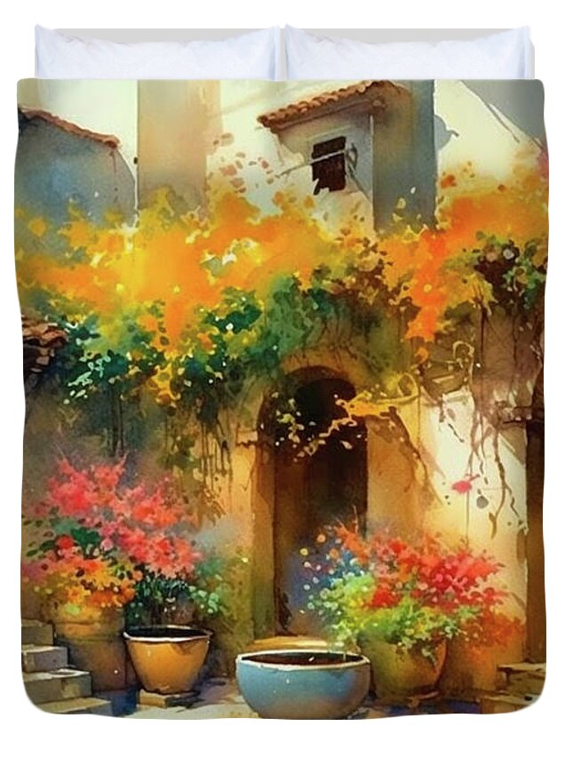 Court Duvet Cover featuring the painting Spanish Blooms by Glenn Robins