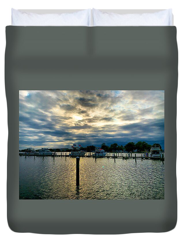 Sunset Duvet Cover featuring the photograph Sparrows Point Sunset by Chris Montcalmo