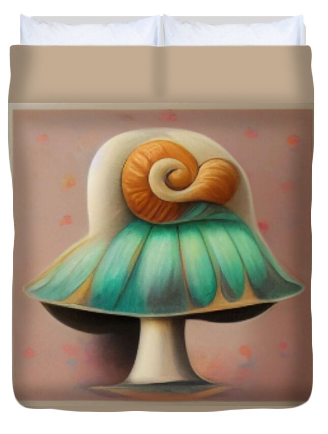 Digital Duvet Cover featuring the digital art Spiral Shroom by Vicki Noble