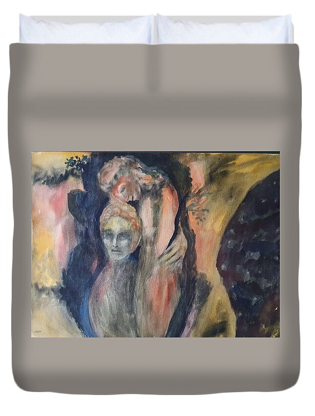 Sculpture Duvet Cover featuring the painting Spirits of the Trees by Enrico Garff