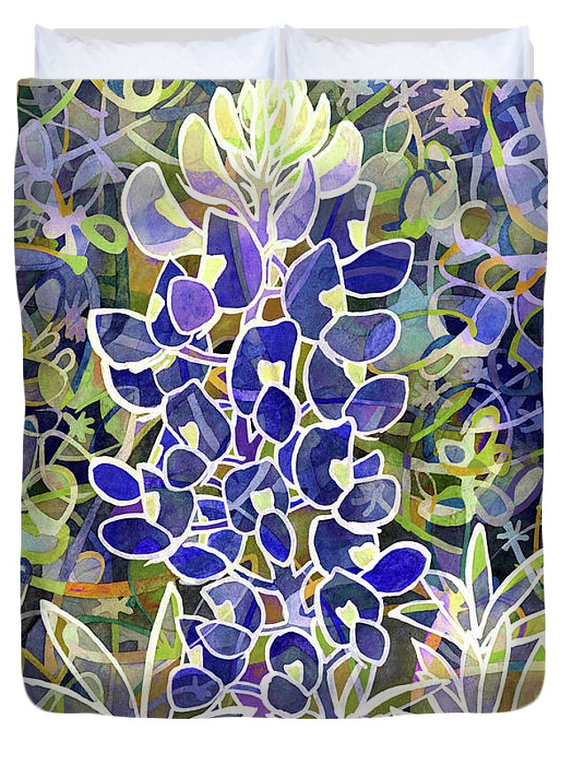 Bluebonnet Duvet Cover featuring the painting Spring Fling - Bluebonnet by Hailey E Herrera