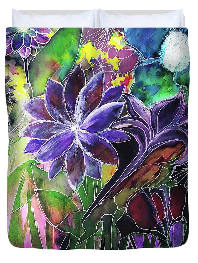 Garden Duvet Cover featuring the painting Spring Garden In Bloom by Melinda Firestone-White