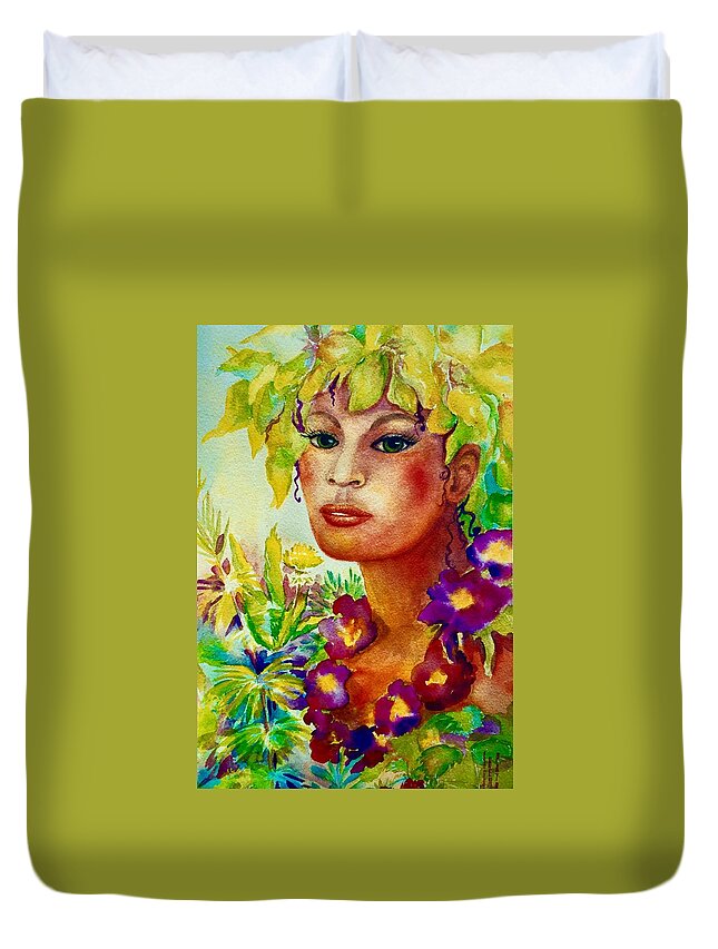 Goddess Series Duvet Cover featuring the painting Spring Goddess by Caroline Patrick