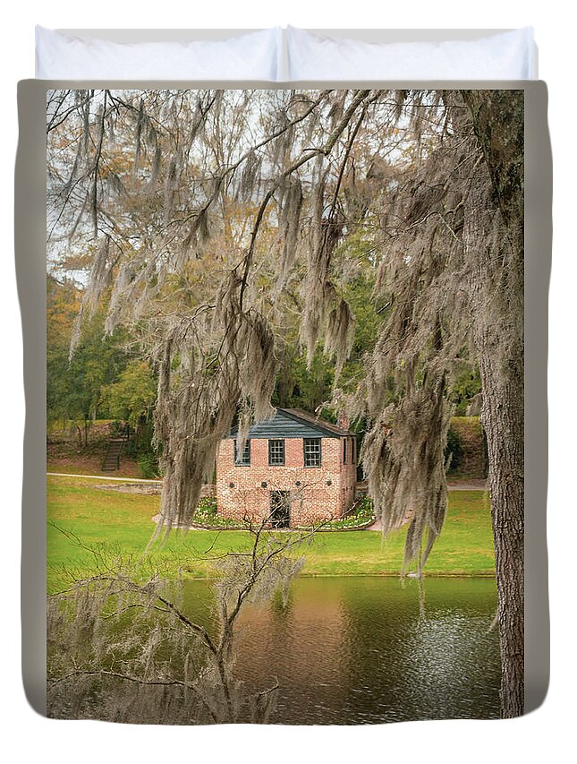 Chapel Duvet Cover featuring the photograph Spring House and Chapel by Cindy Robinson