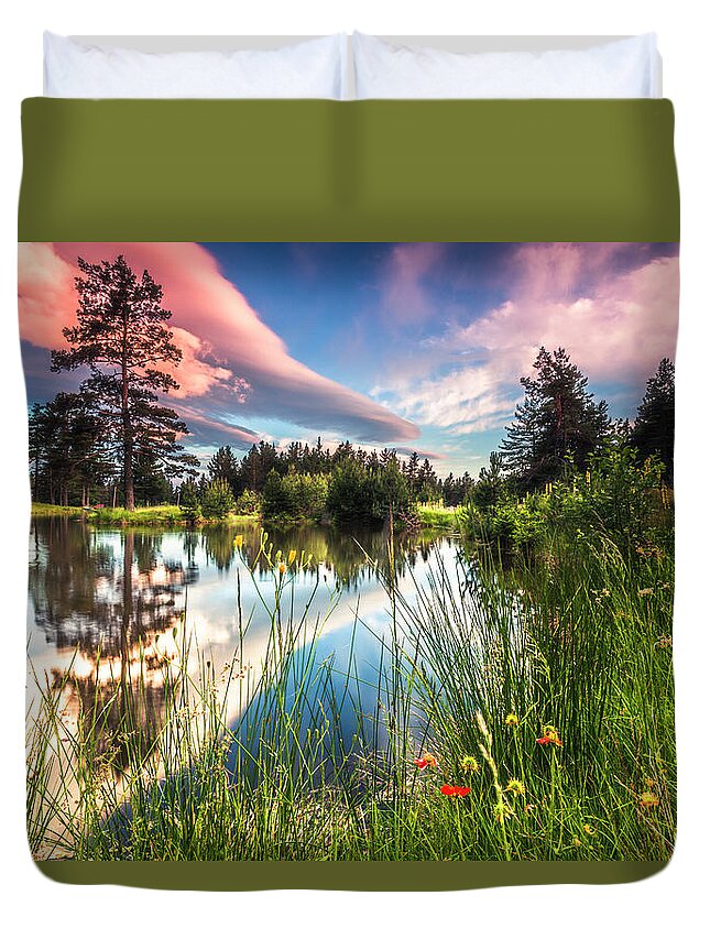 Mountain Duvet Cover featuring the photograph Spring Lake by Evgeni Dinev