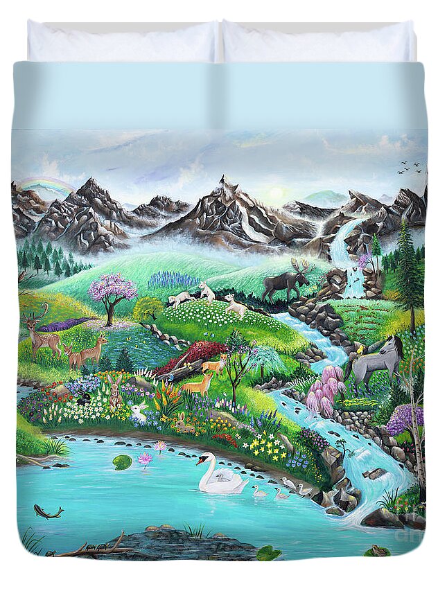 Spring Duvet Cover featuring the painting Spring Renewal by Sudakshina Bhattacharya