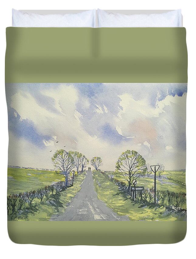 Watercolour Duvet Cover featuring the painting Spring Sky over York Road, Kilham by Glenn Marshall