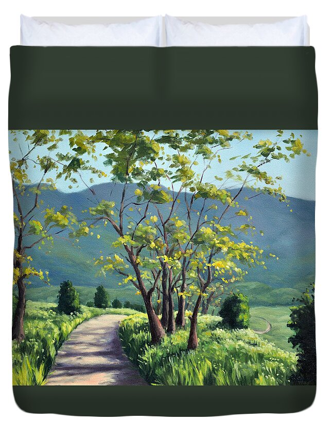 Landscape Duvet Cover featuring the painting Spring Valley Trail by Rick Hansen