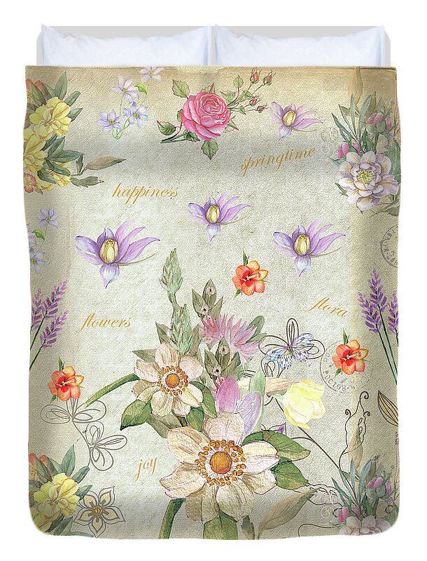 Spring Duvet Cover featuring the mixed media Springtime Flower Design 2 by Johanna Hurmerinta