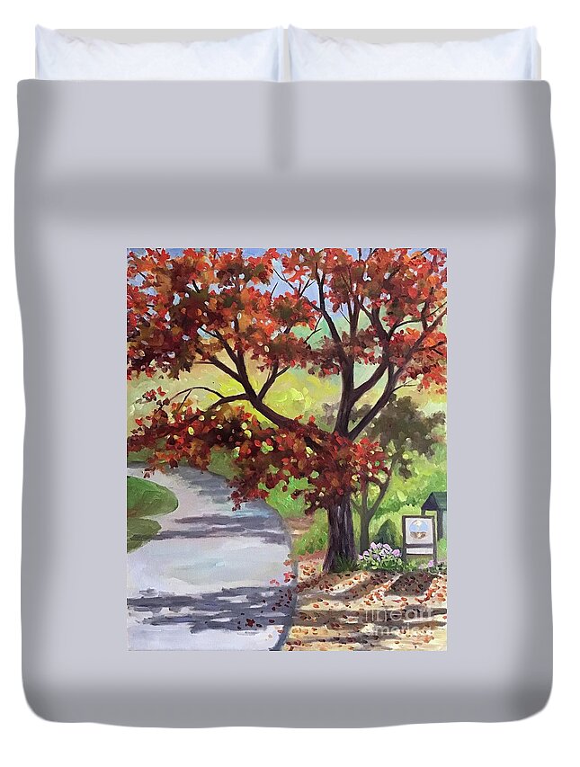 Fall Duvet Cover featuring the painting Sprinkle Creek Landscaping by Anne Marie Brown