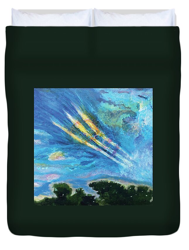 Sunset Duvet Cover featuring the painting Sprites by David Feder